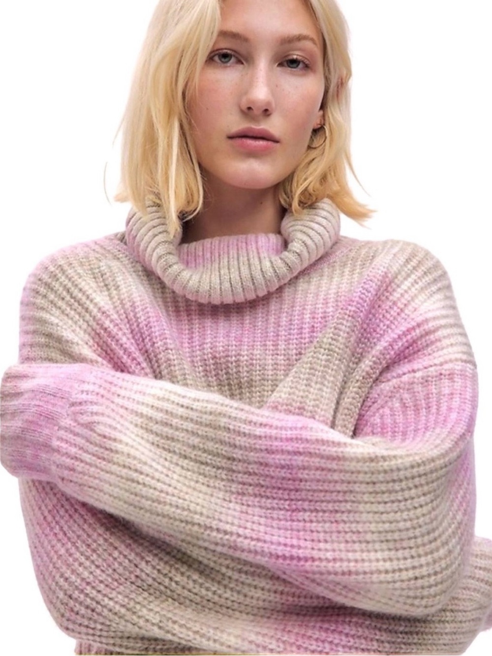 GAP Shaker Turtleneck Sweater Ombré Spacedye Pink Tan Very Soft Cozy Oversize 💗